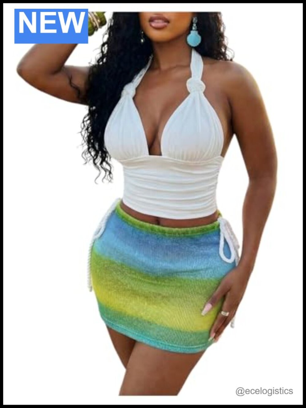 Backless Halter Crop Top & Bodycon Mini Skirt Set 2 Piece Sleeveless Knit
